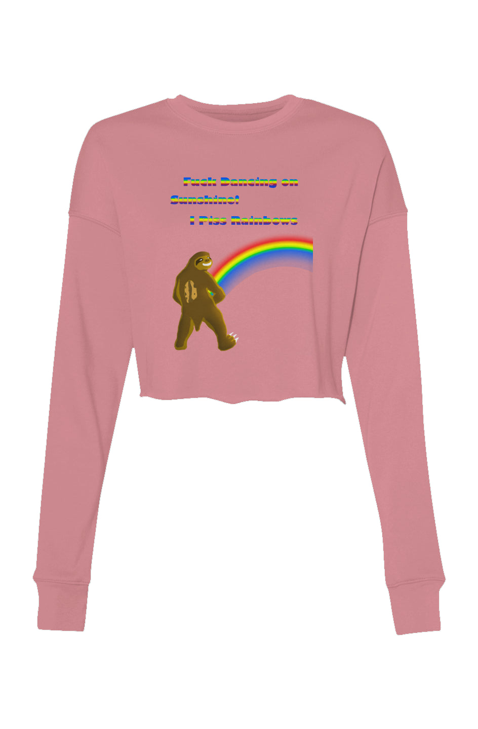 Pissing Rainbows Crop Crew Fleece- Pink