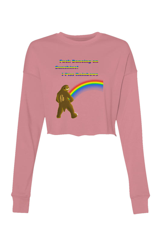 Pissing Rainbows Crop Crew Fleece-Pink