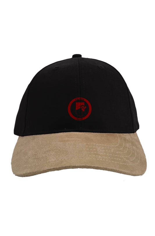 Logo Faux Suede Bill Cap-Blk/Tan