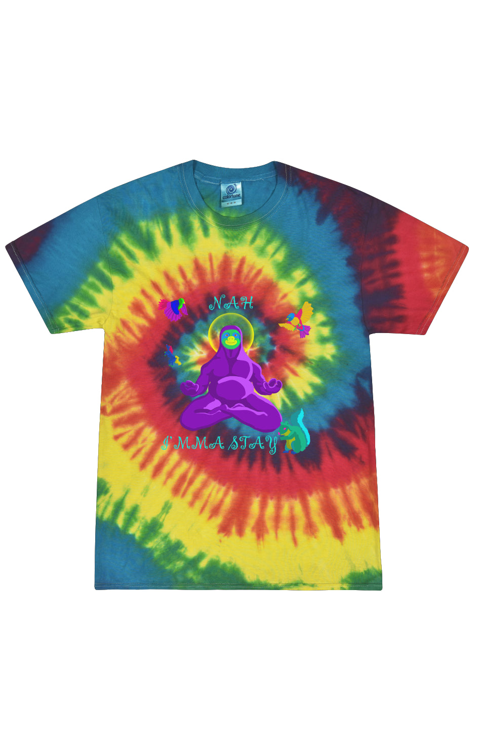 NAH IMMA STAY Tie Dye Reactive Rainbow Adult Tee